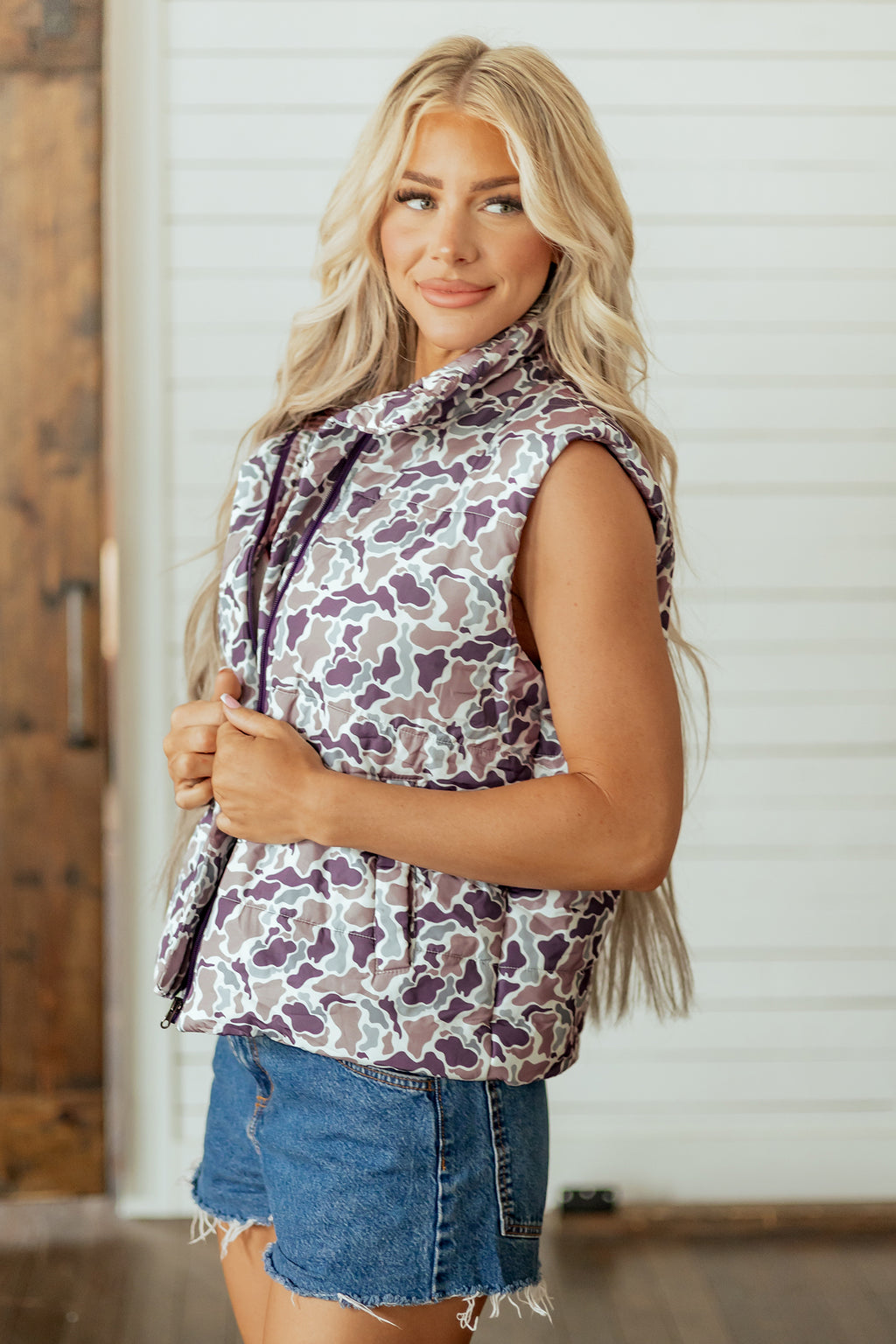 Multicolour Camouflage Puffer Zip-up Stand Neck Sleeveless Vest