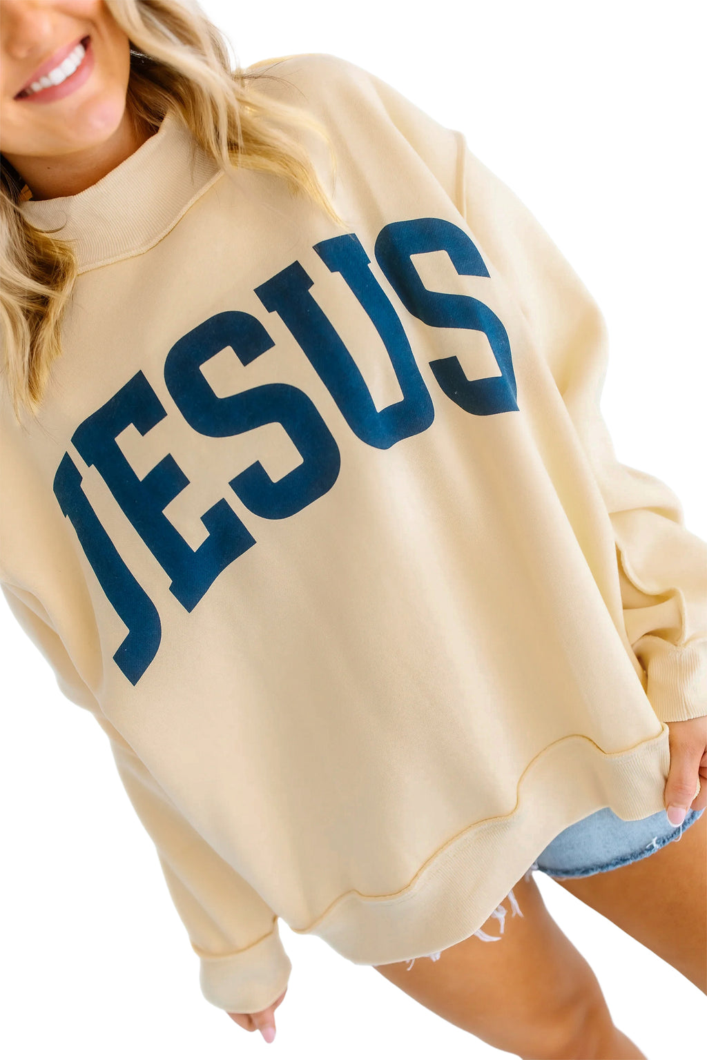 Jesus reversible Mock Neck Oversized Tunic Plus Size Sweatshirt