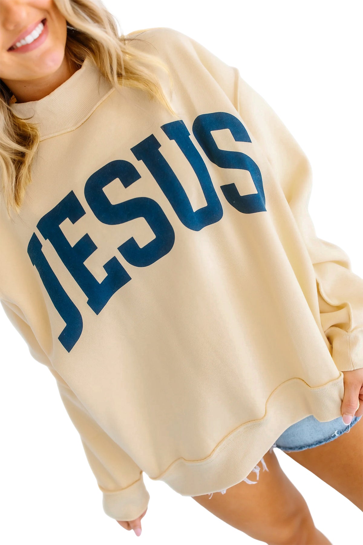 Jesus reversible Mock Neck Oversized Tunic Plus Size Sweatshirt