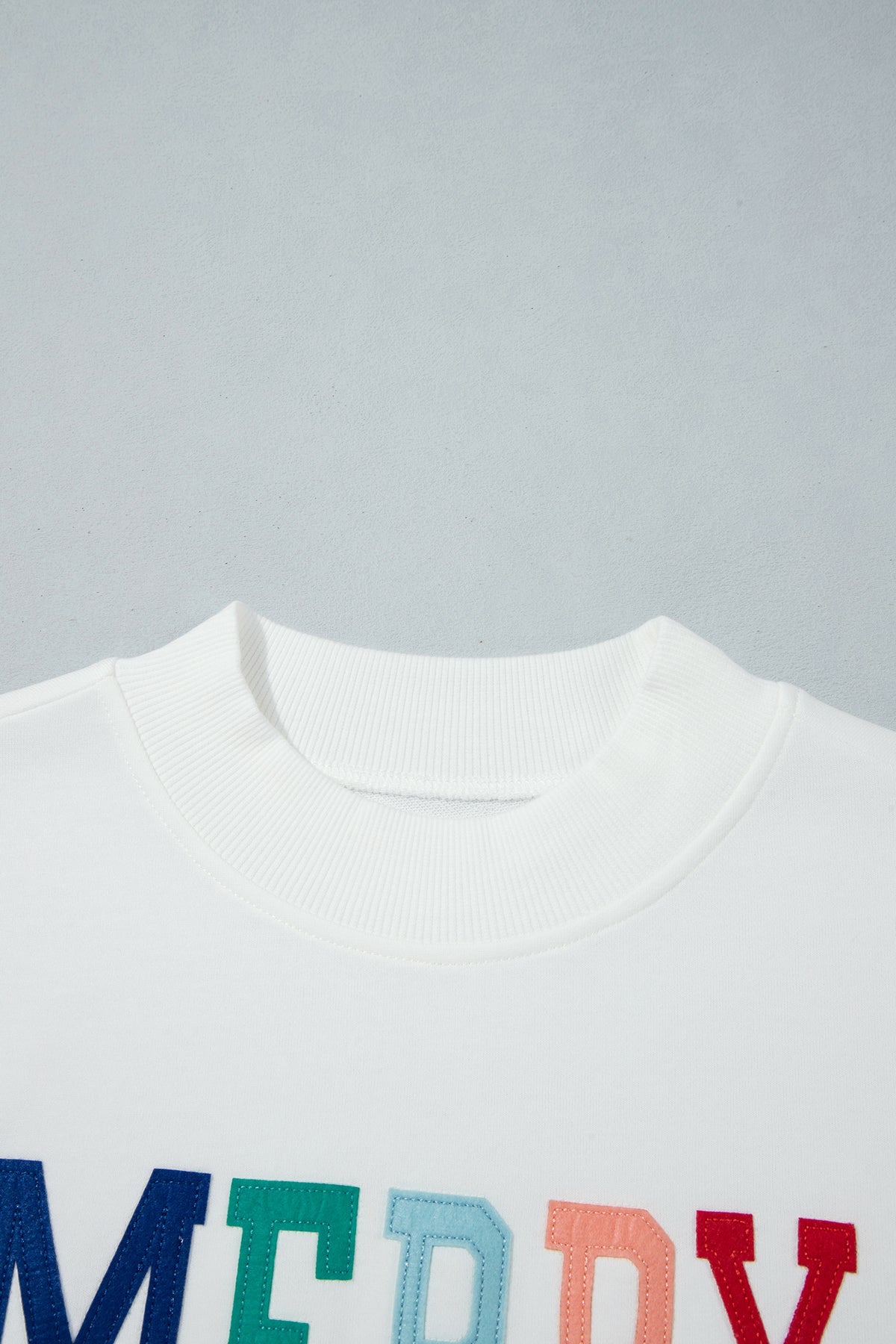 White MERRY AND BRIGHT Stitched Letter Pattern Mock Neck Sweatshirt