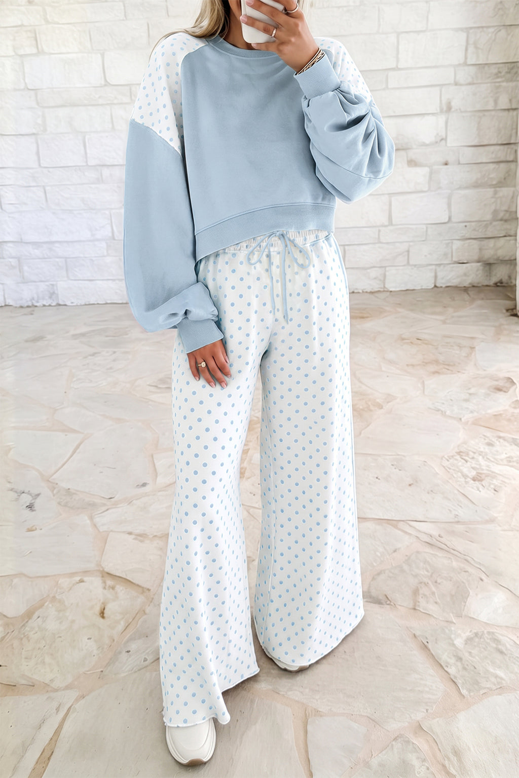 Polka Dot Patchwork Two Piece Pants Set