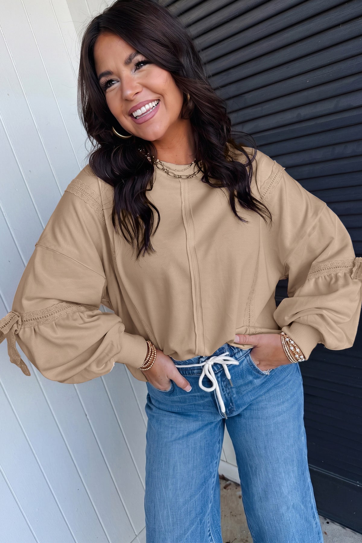Lace Detail Loose Casual Sweatshirt