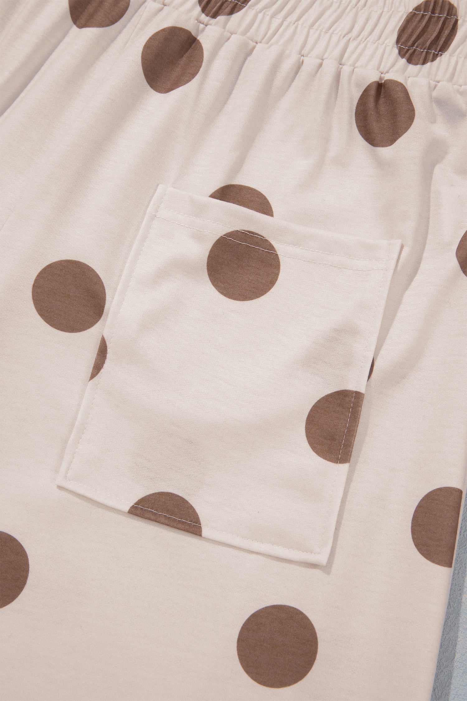 Brown Polka Dot Wide Leg Elastic Waist Casual Pants