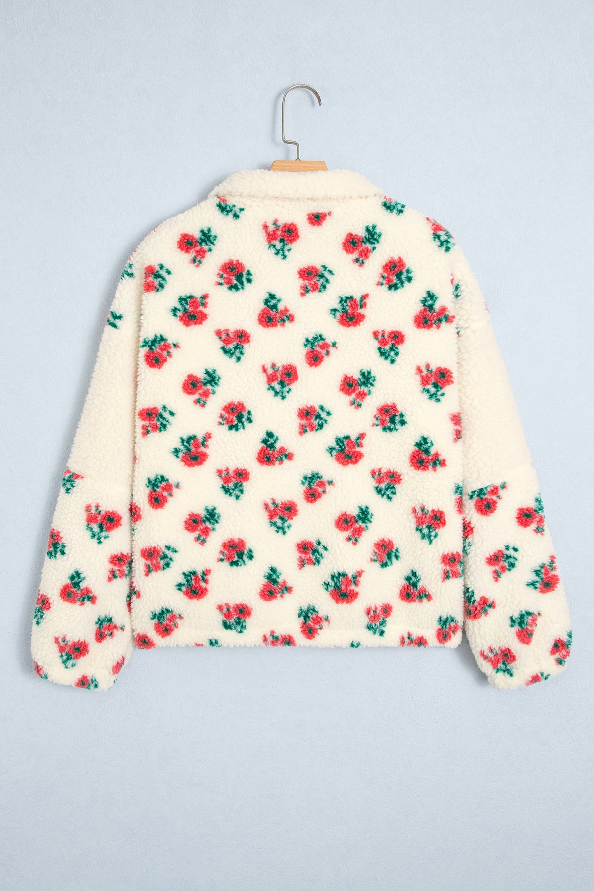 White Floral Print Fleece pullover