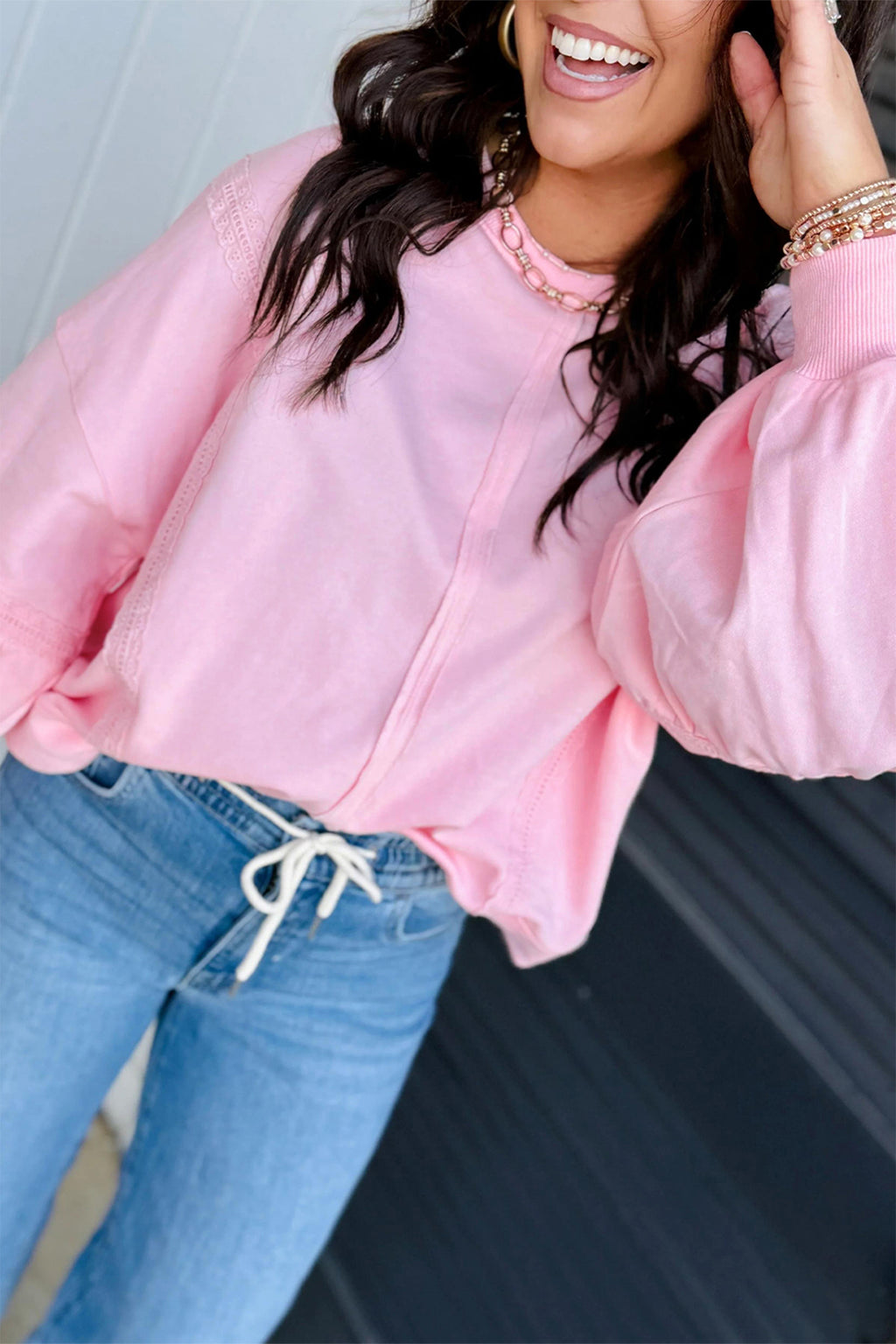 Lace Detail Loose Casual Sweatshirt