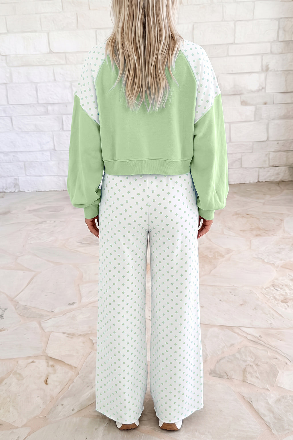 Polka Dot Patchwork Two Piece Pants Set