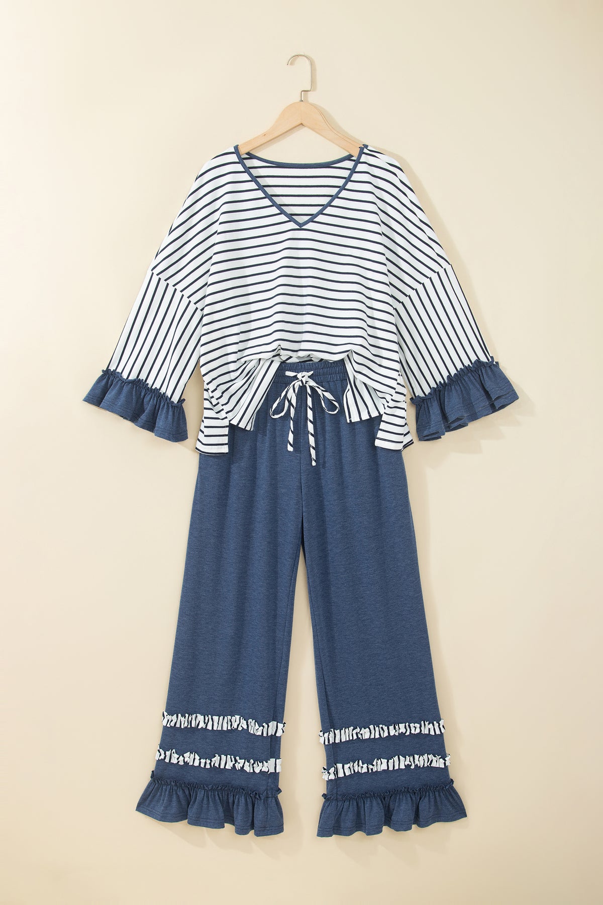 Ruffle Sleeve Top and Drawstring Pants 2 piece Set