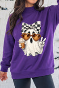 Tillandsia Purple Cute Ghost Print Pullover Mock Neck Sweatshirt
