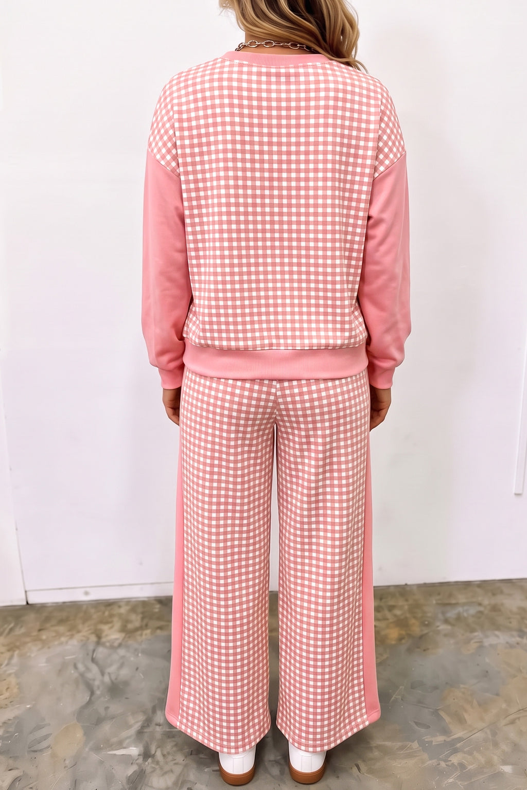 Plaid Long Sleeve Wide Leg Pant Set