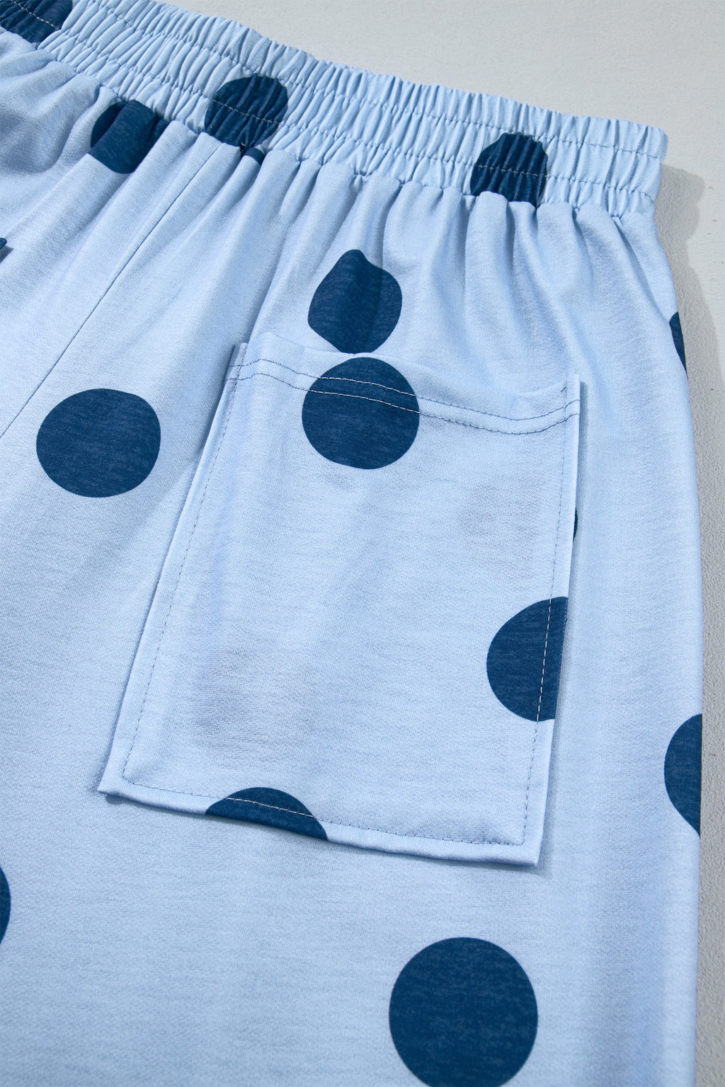 Sky Blue Polka Dot Wide Leg Elastic Waist Casual Pants