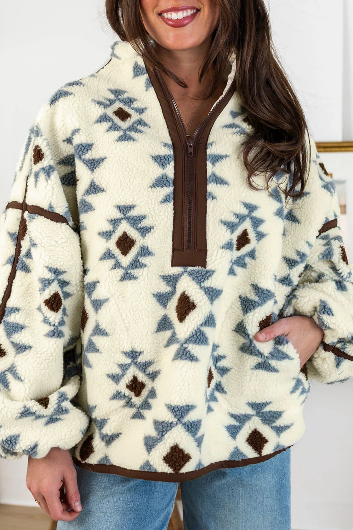 Sherpa Western Style Long Sleeve Quarter Zip