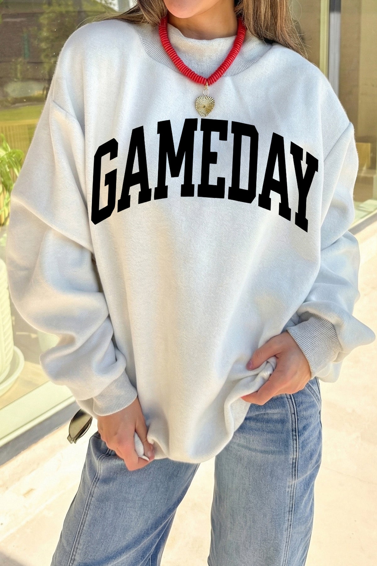 FOOTBALL GAMEDAY Double Side Printed Mock Neck Reversible Sweatshirt
