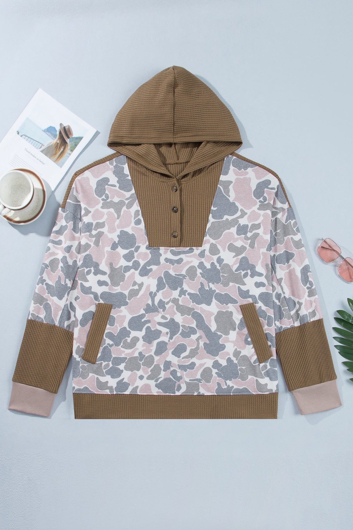 Camouflage Half Zip Plus Size Hoodie