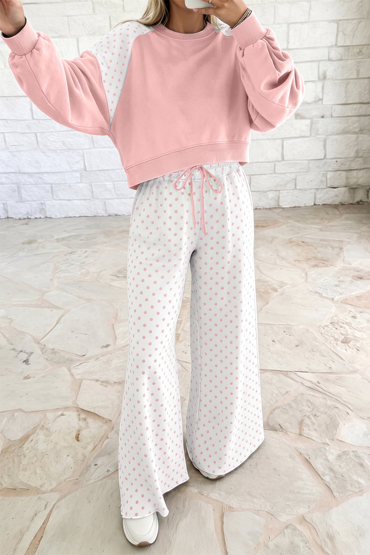 Polka Dot Patchwork Two Piece Pants Set