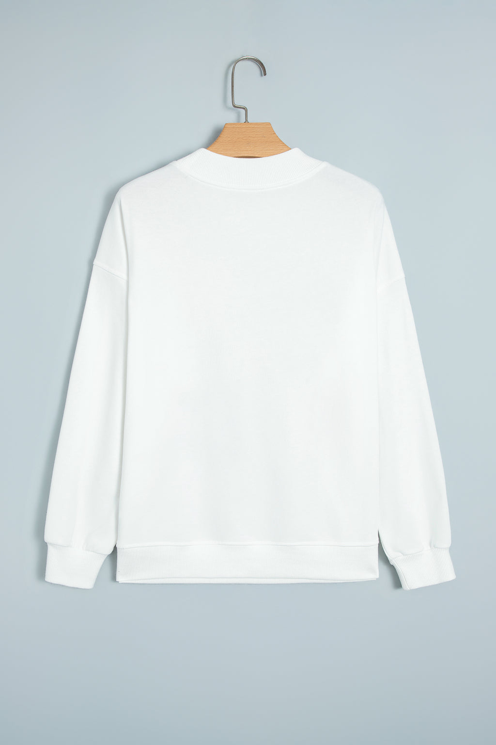 White MERRY AND BRIGHT Stitched Letter Pattern Mock Neck Sweatshirt