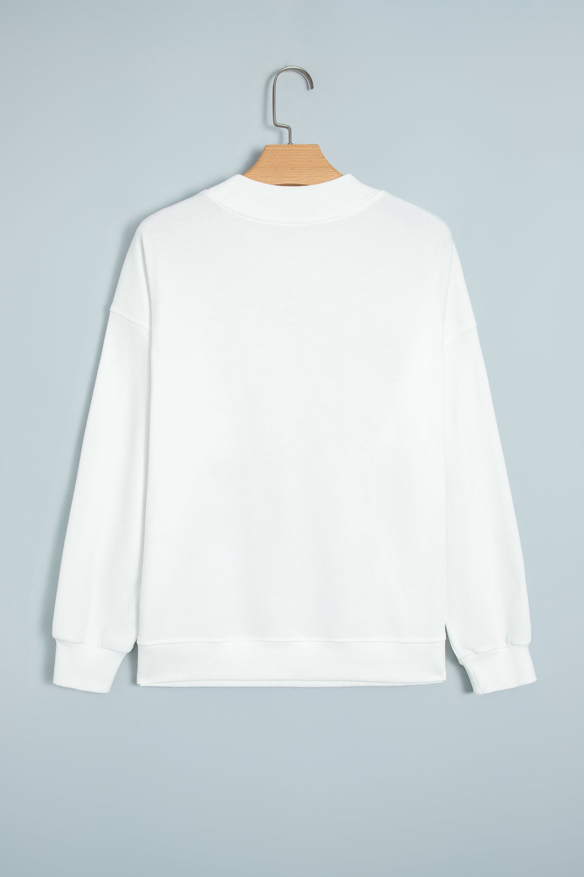 White MERRY AND BRIGHT Stitched Letter Pattern Mock Neck Sweatshirt