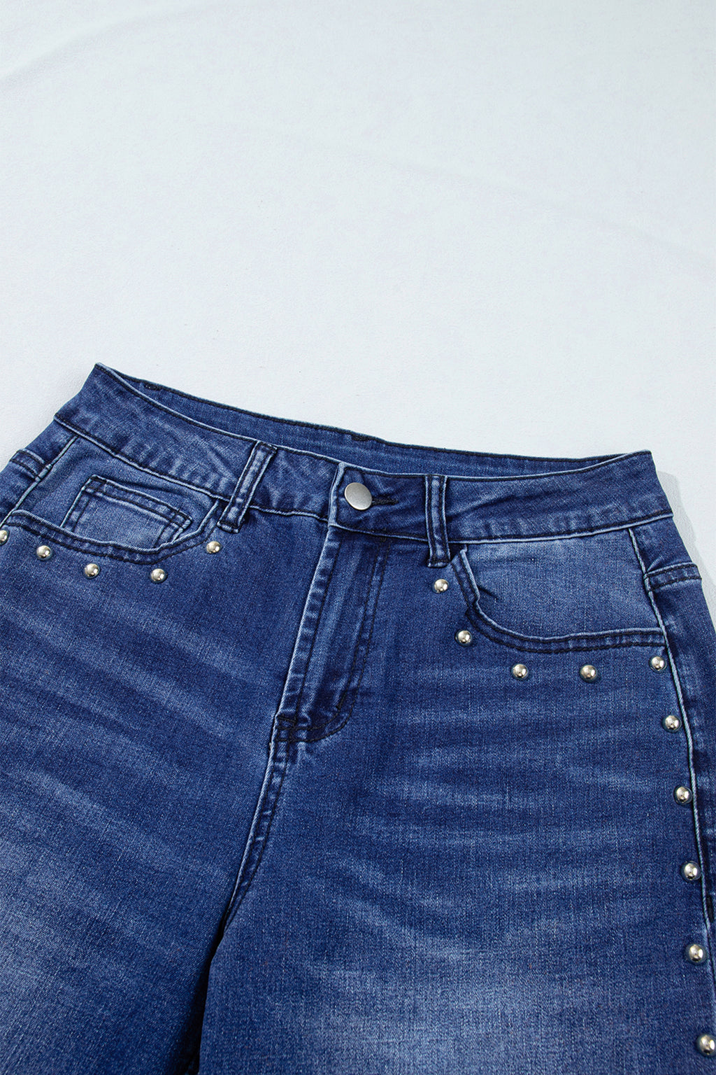 Coffee Studded Detail Straight Leg Casual Loose Jeans