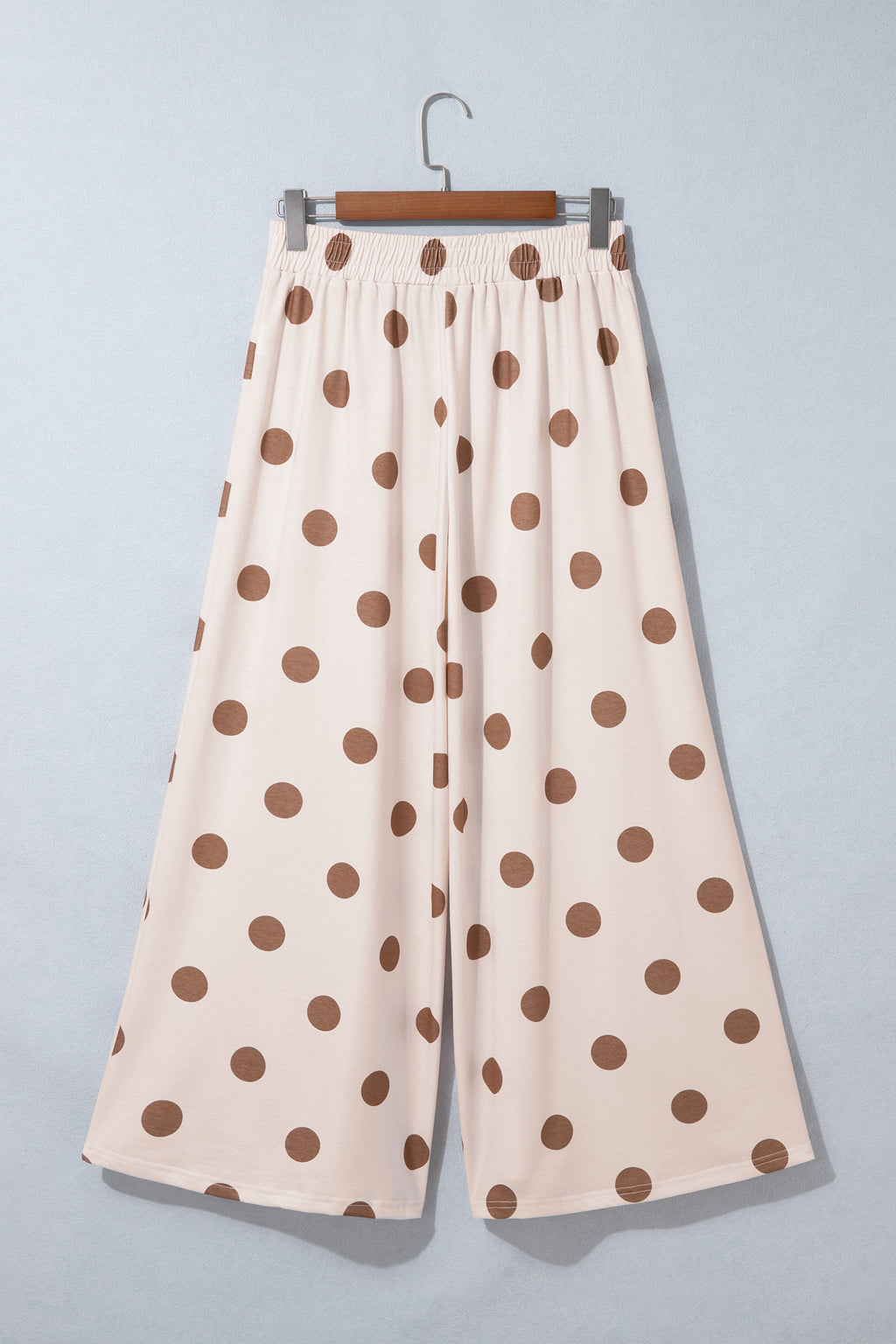 Brown Polka Dot Wide Leg Elastic Waist Casual Pants