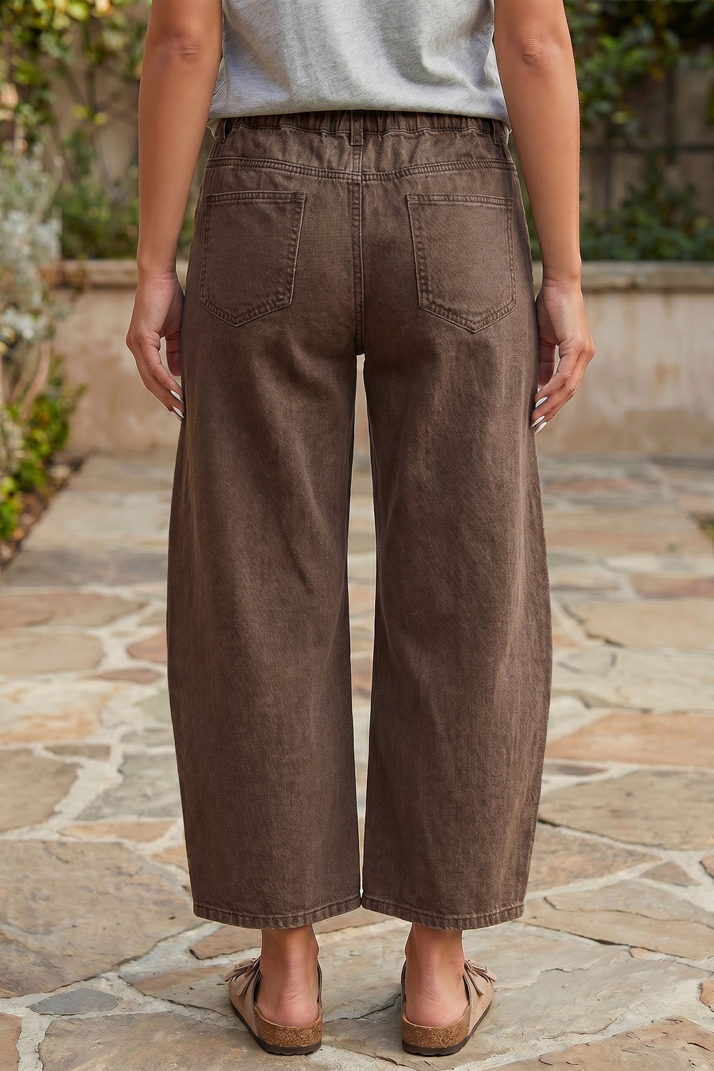 Beau Blue Solid Color Square Patch Pocket Ankle-length Barrel Jeans
