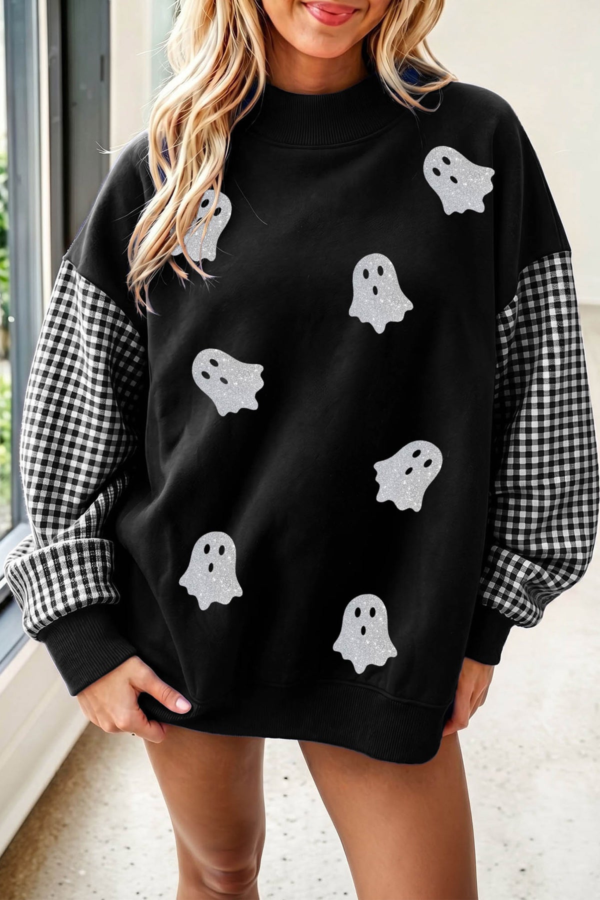 Mock Neck Ghost Halloween Sweatshirt