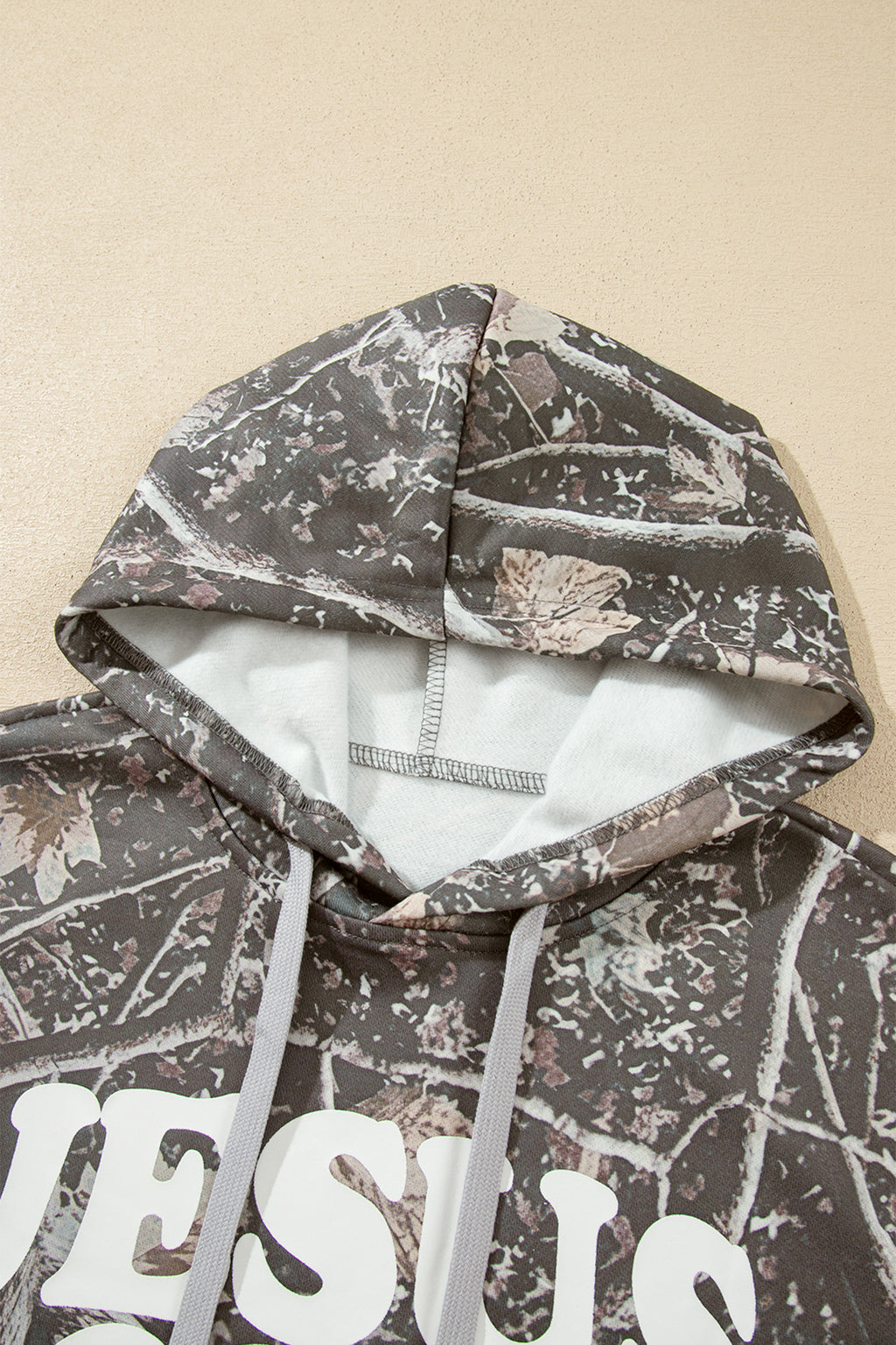 Brown Retro Camouflage Jesus Loves You Print Relaxed Hoodie