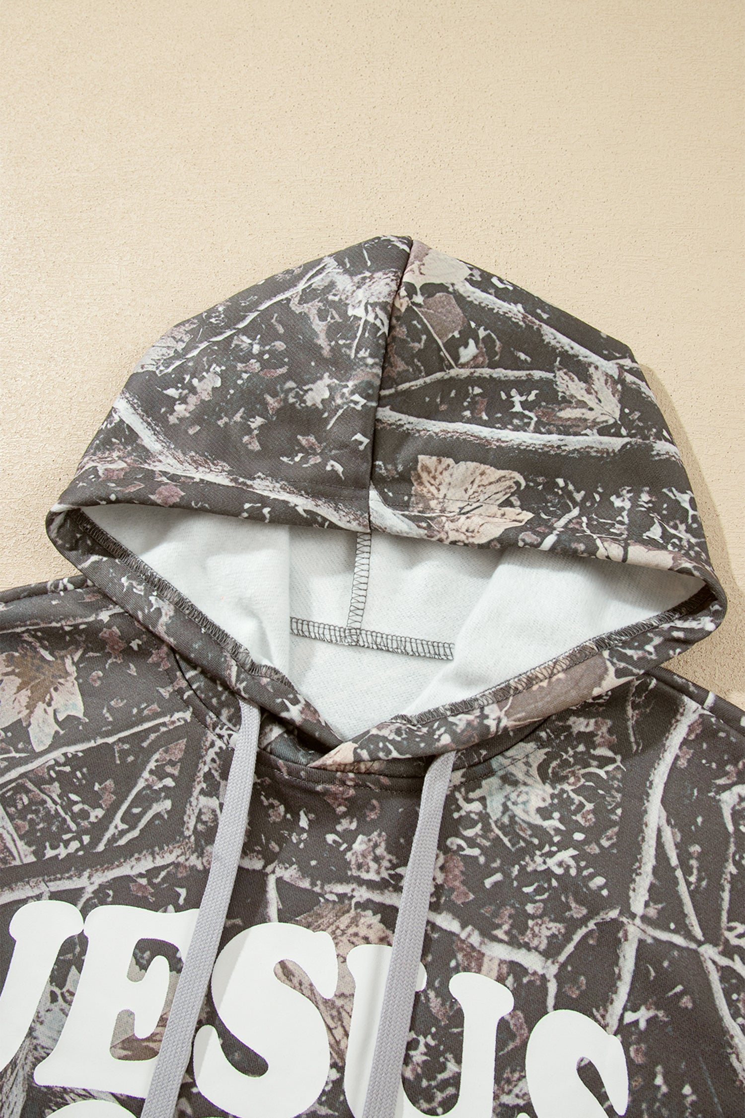 Brown Retro Camouflage Jesus Loves You Print Relaxed Hoodie
