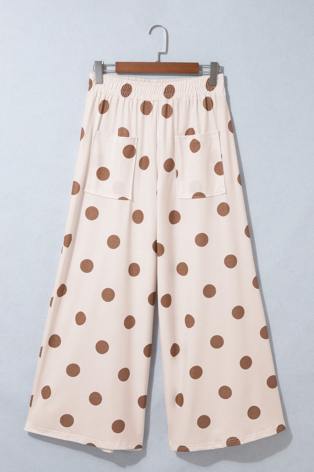 Brown Polka Dot Wide Leg Elastic Waist Casual Pants