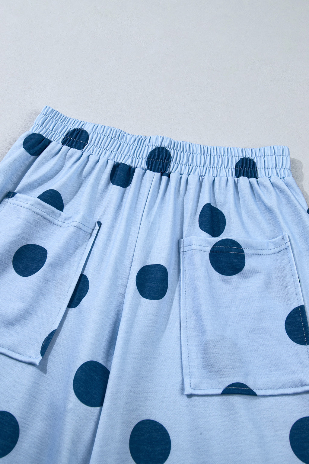 Sky Blue Polka Dot Wide Leg Elastic Waist Casual Pants