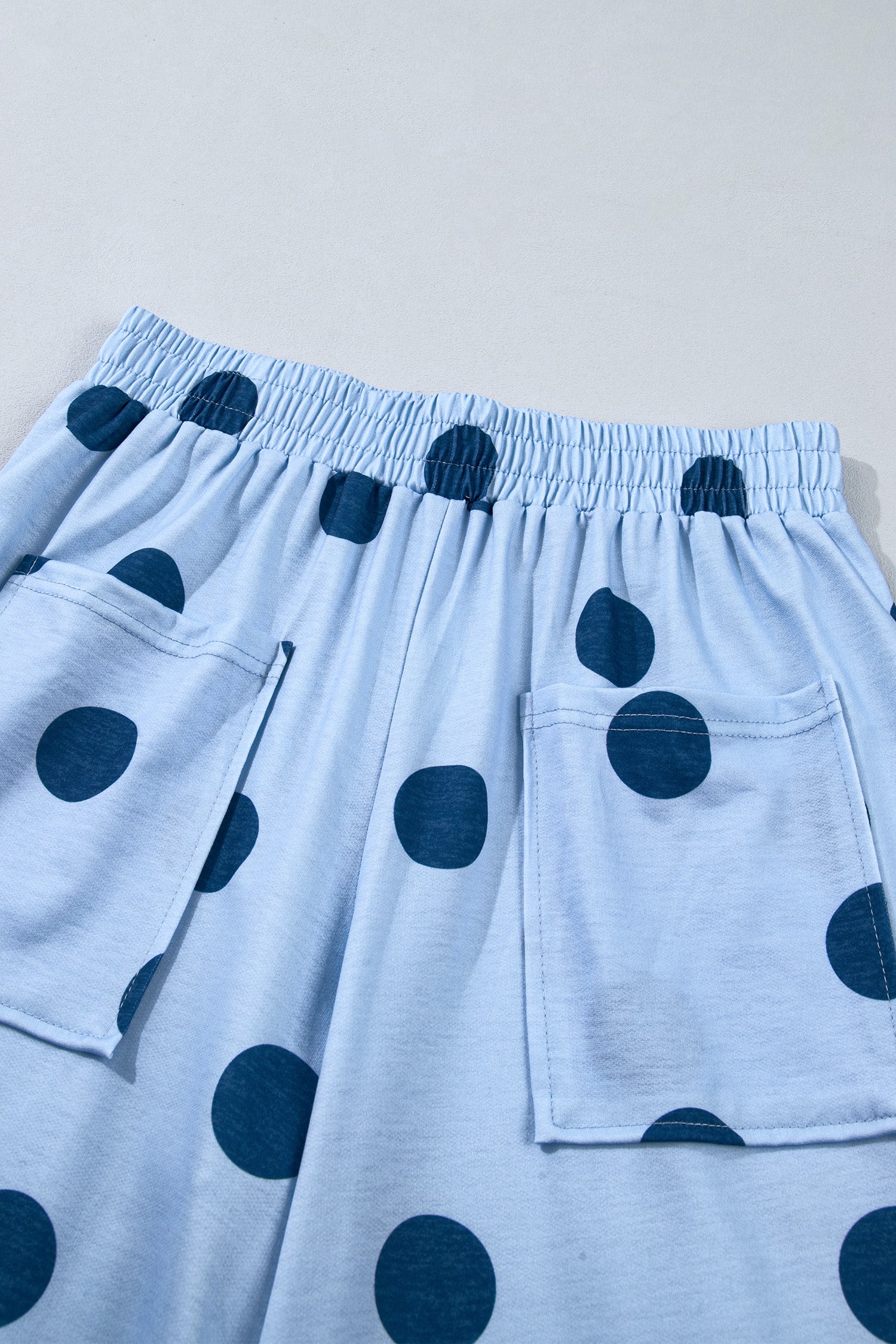 Sky Blue Polka Dot Wide Leg Elastic Waist Casual Pants