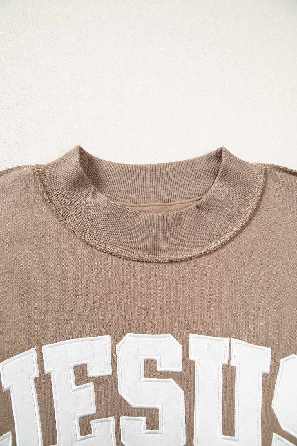 Meadow Mist Green JESUS Letter Patch Graphic Exposed Seam Mock Neck Baggy Sweatshirt