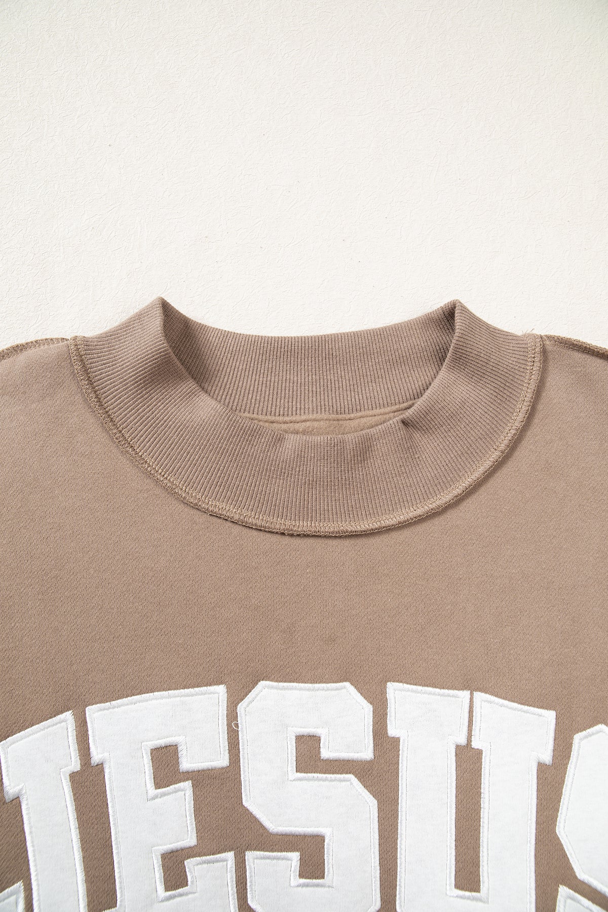 Meadow Mist Green JESUS Letter Patch Graphic Exposed Seam Mock Neck Baggy Sweatshirt