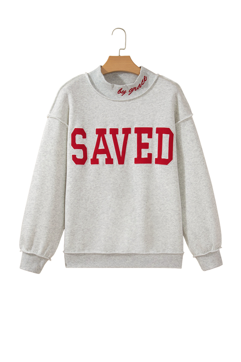 Saved By Grace Embroidered Mock Neck Sweatshirt