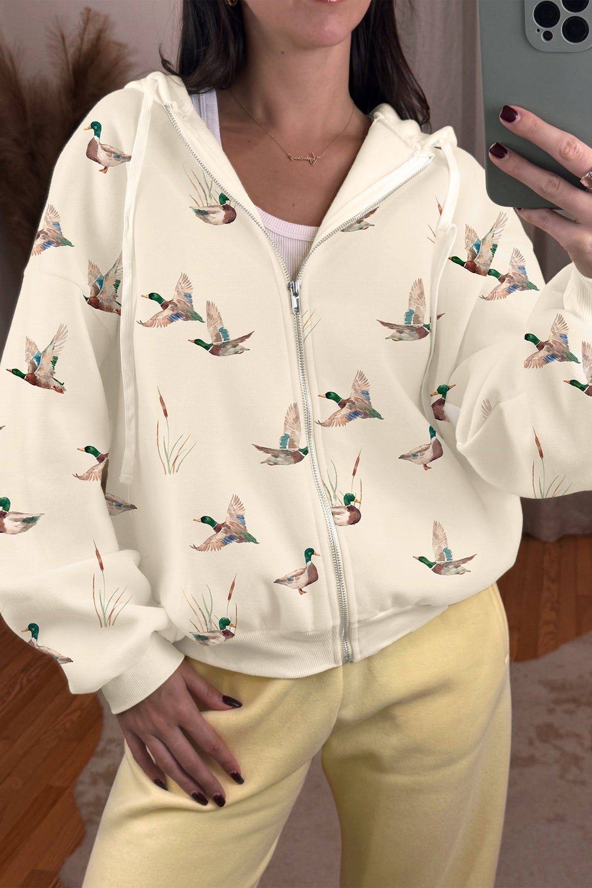 Duck Print Zip-Up Hoodie