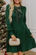 Green Ribbed Cable Knit Sweater Mini Dress