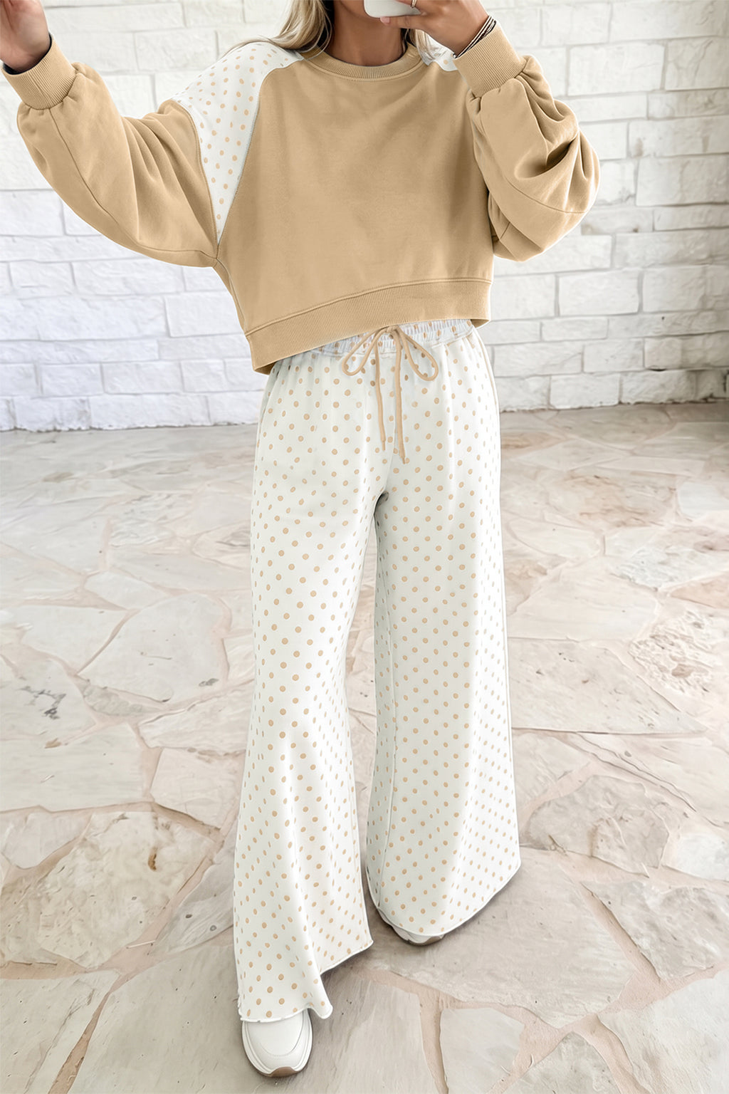 Polka Dot Patchwork Two Piece Pants Set