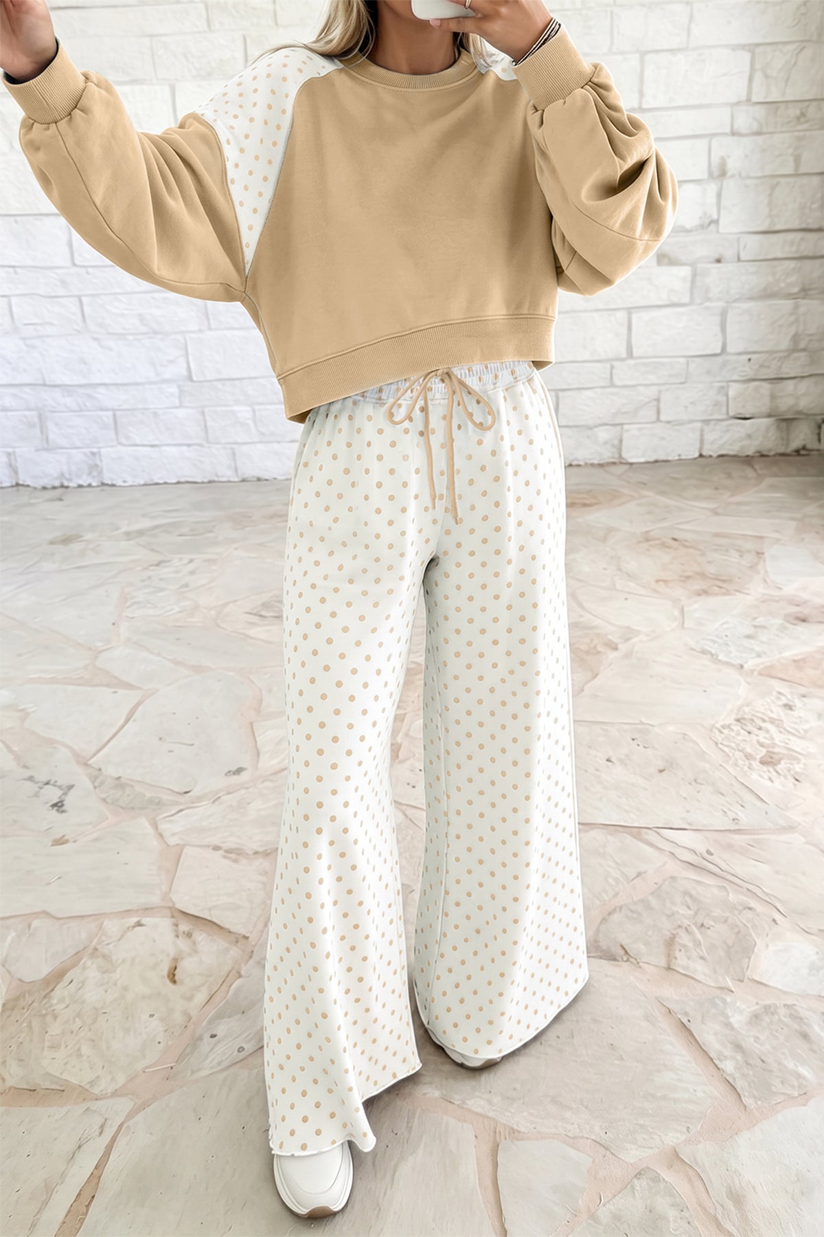 Polka Dot Patchwork Two Piece Pants Set