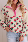 White Floral Print Fleece pullover