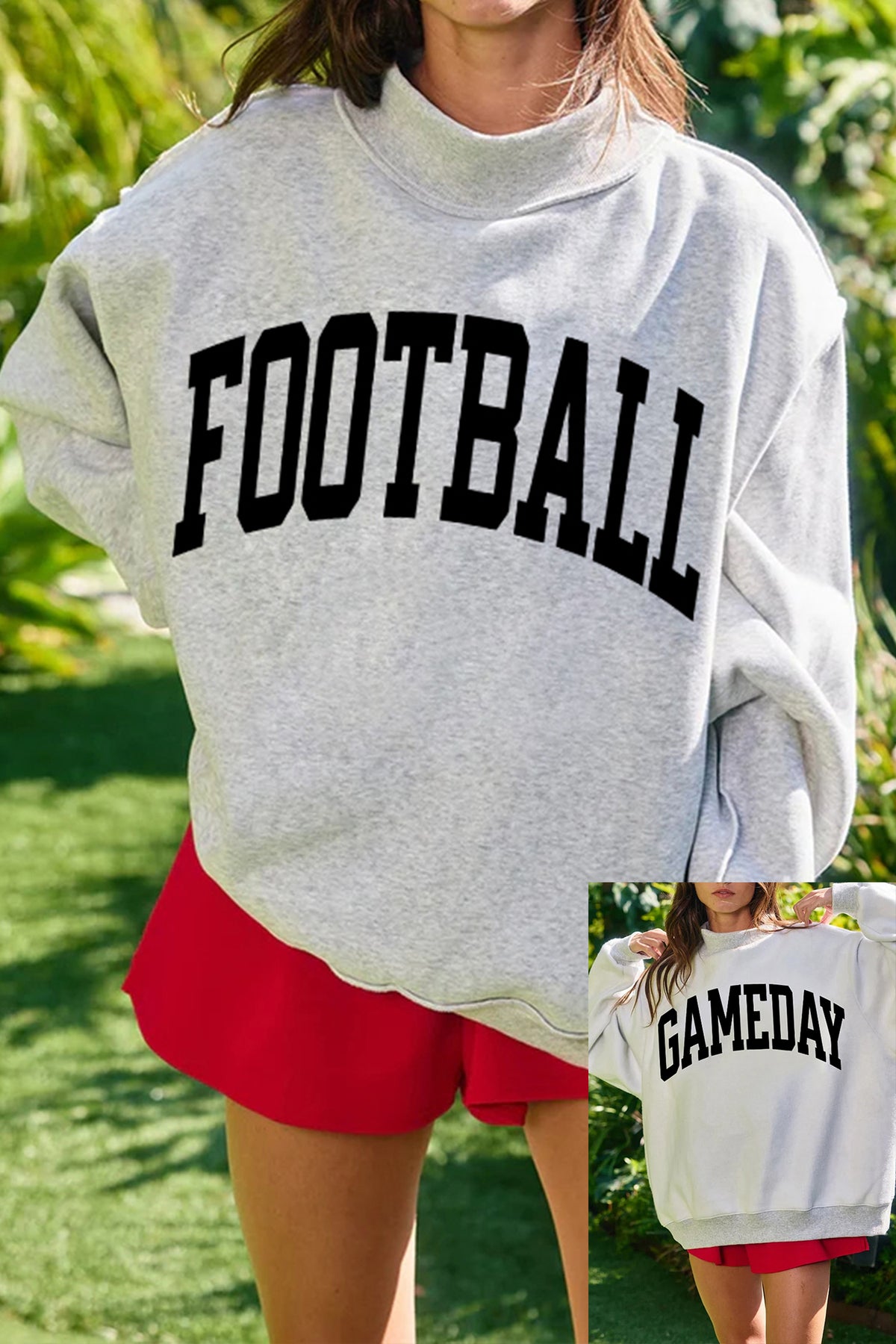 FOOTBALL GAMEDAY Double Side Printed Mock Neck Reversible Sweatshirt