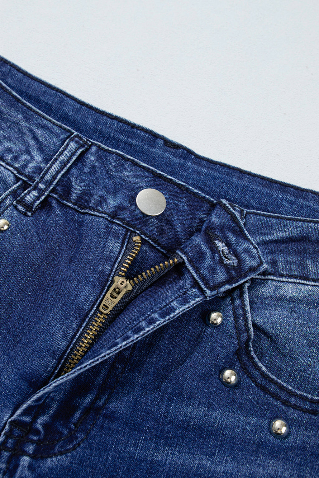 Coffee Studded Detail Straight Leg Casual Loose Jeans