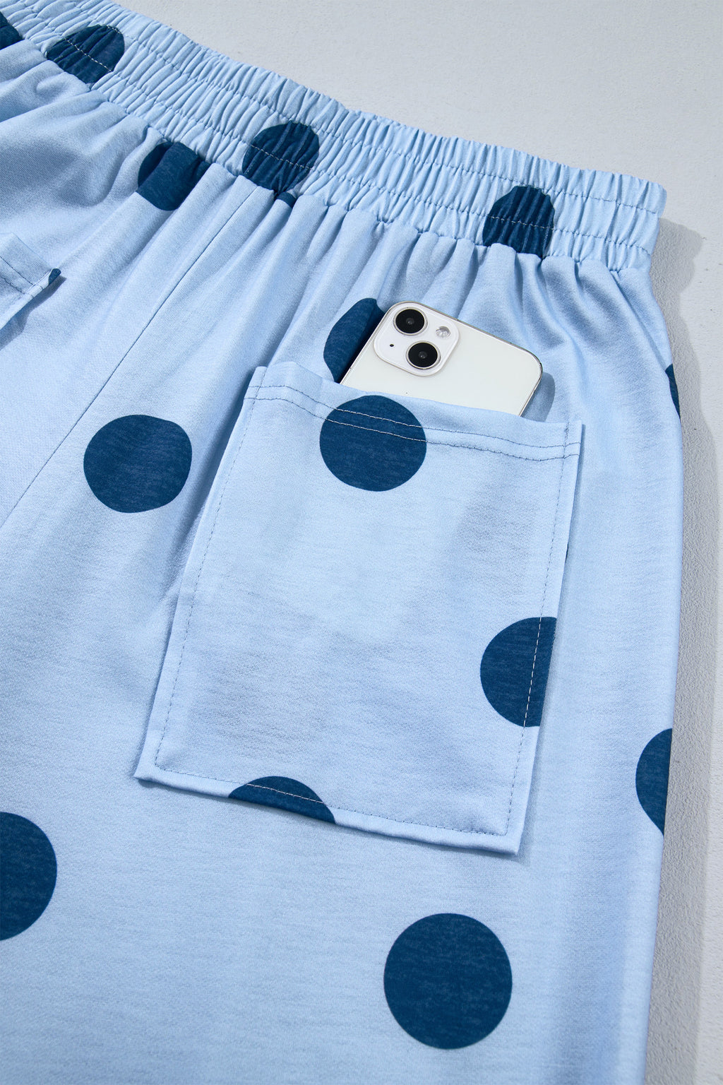 Sky Blue Polka Dot Wide Leg Elastic Waist Casual Pants