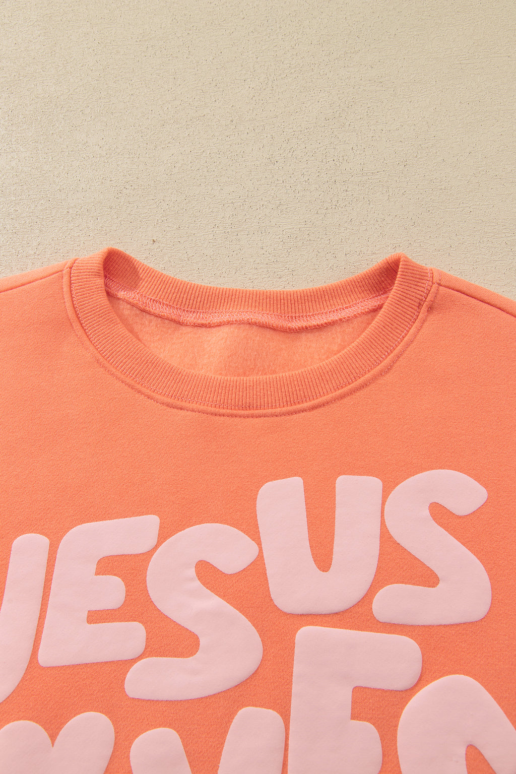 Grapefruit Orange JESUS LOVES YOU Puffy Letter Graphic Sweatshirt