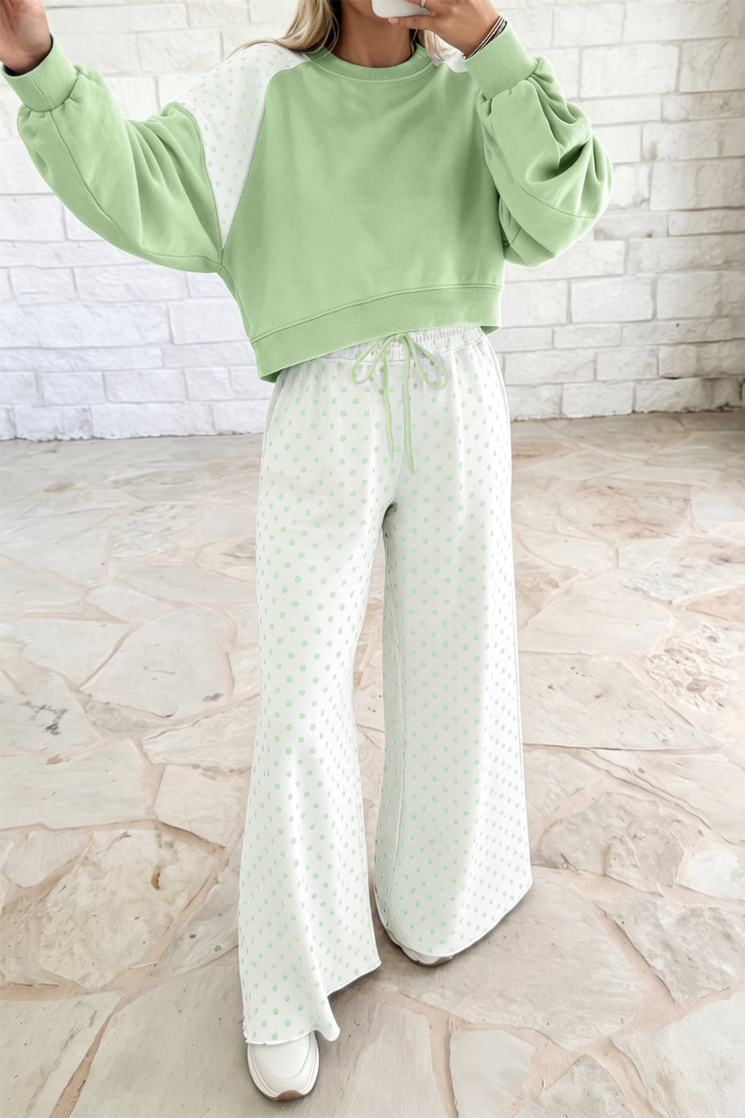 Polka Dot Patchwork Two Piece Pants Set
