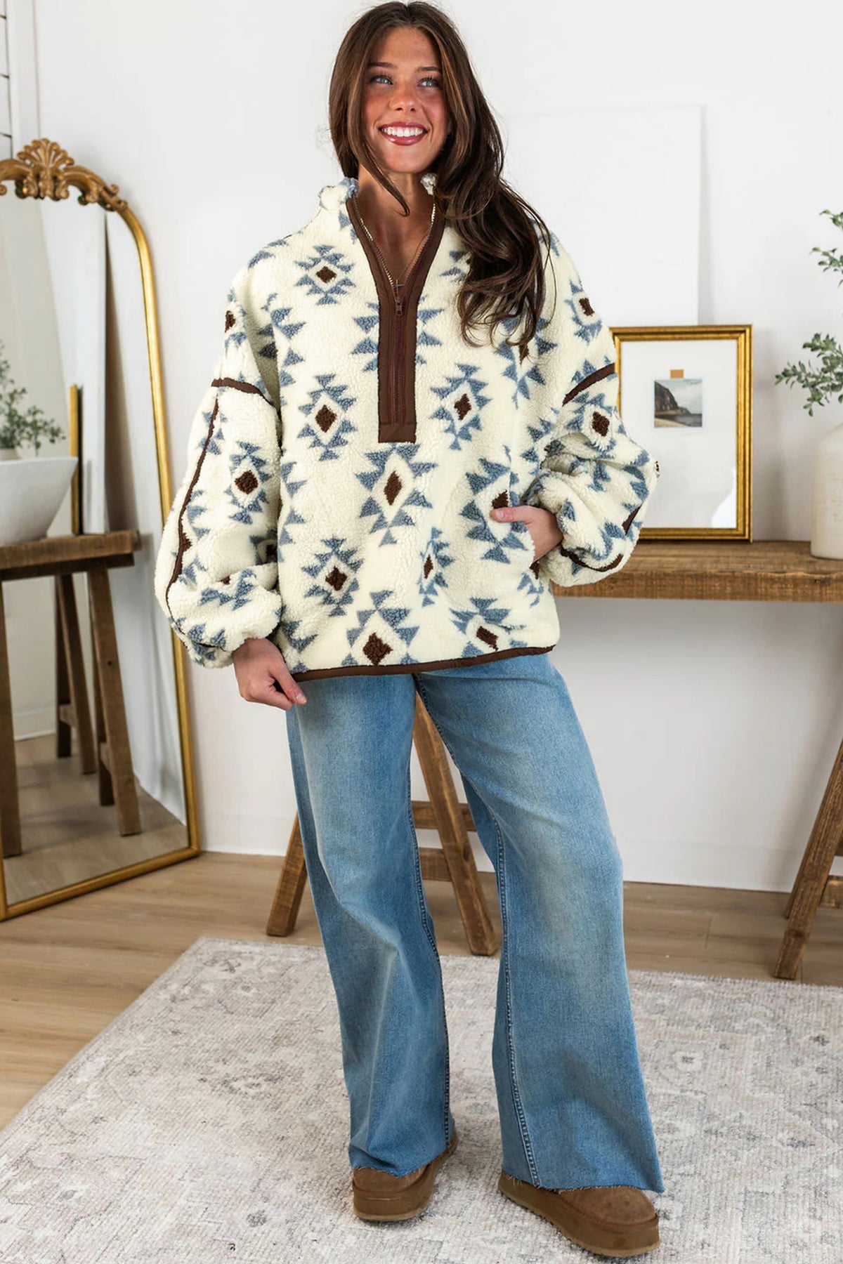 Sherpa Western Style Long Sleeve Quarter Zip