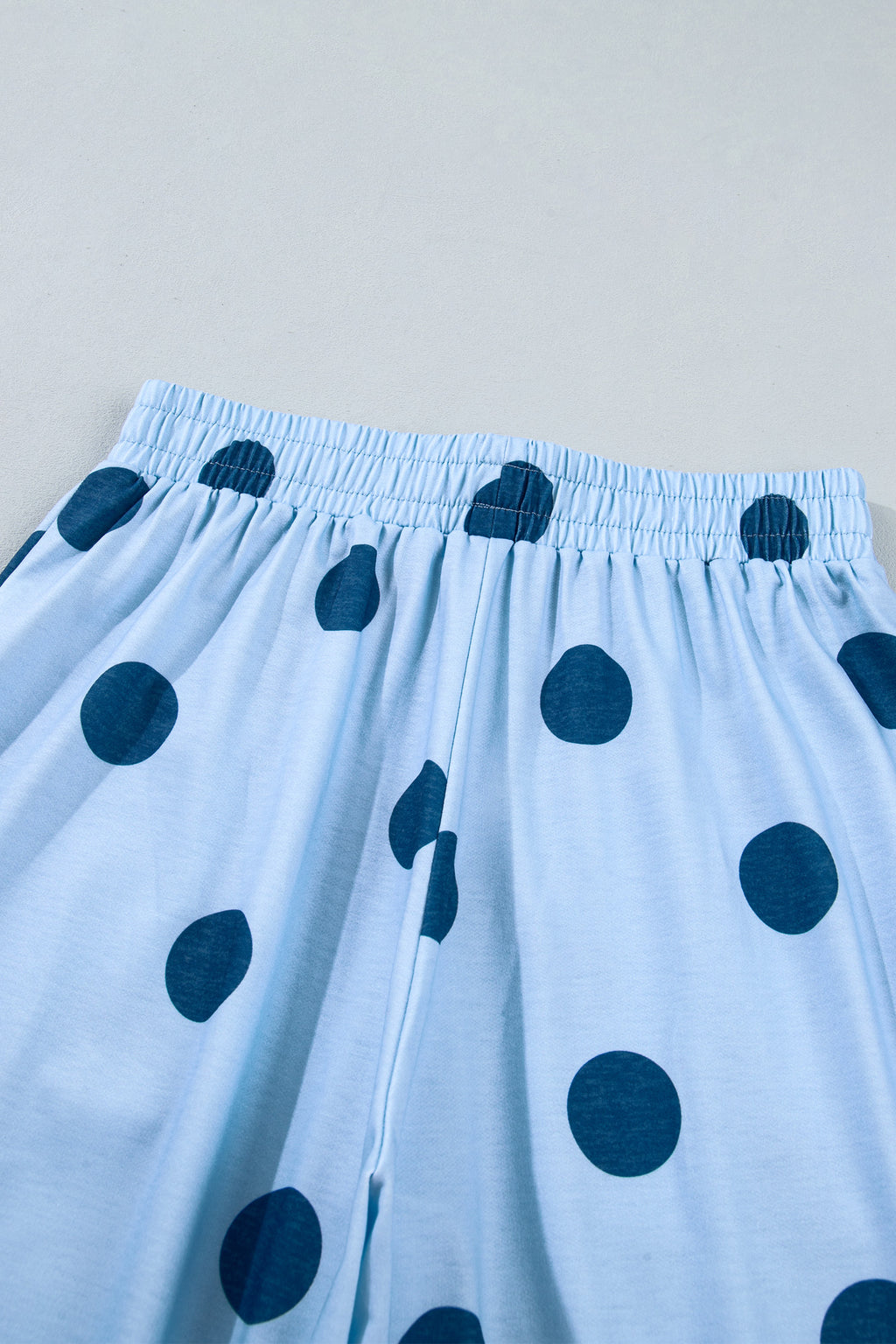 Sky Blue Polka Dot Wide Leg Elastic Waist Casual Pants
