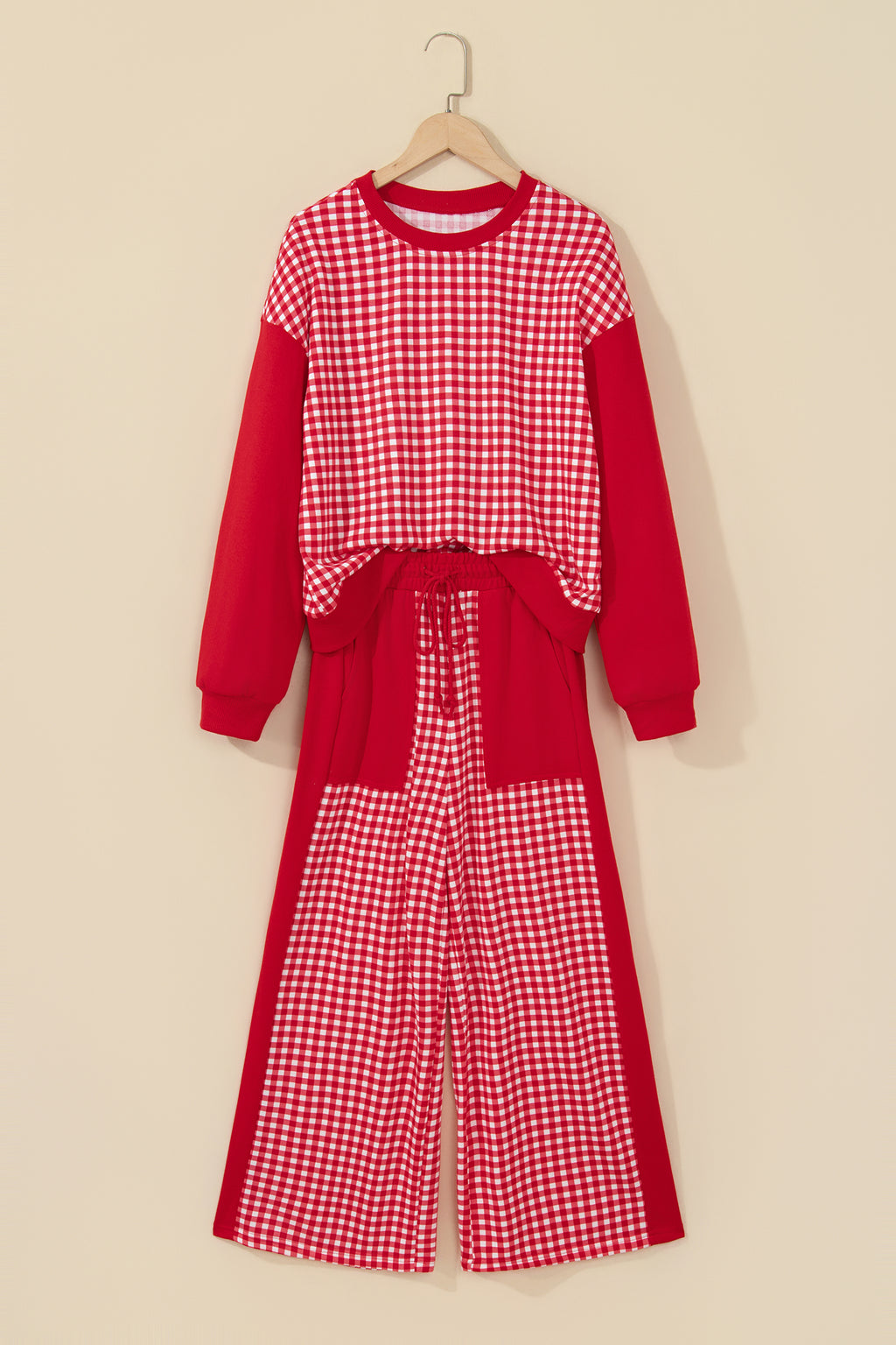 Plaid Long Sleeve Wide Leg Pant Set