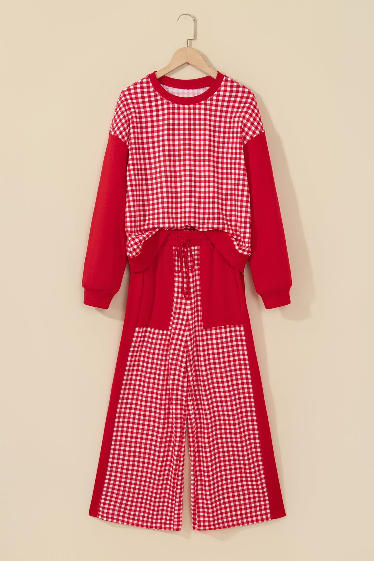 Plaid Long Sleeve Wide Leg Pant Set