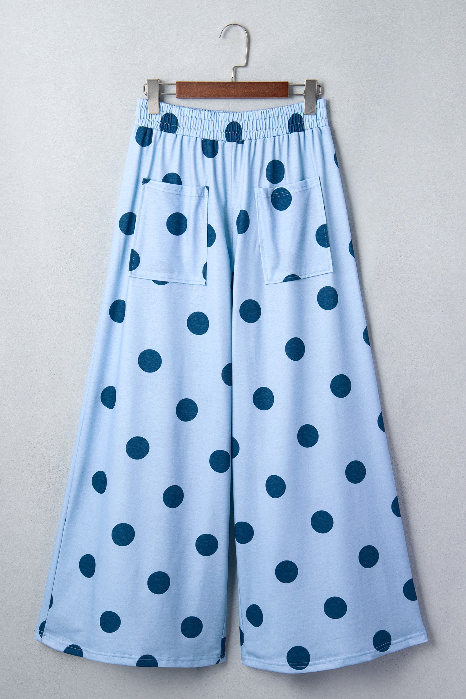 Sky Blue Polka Dot Wide Leg Elastic Waist Casual Pants