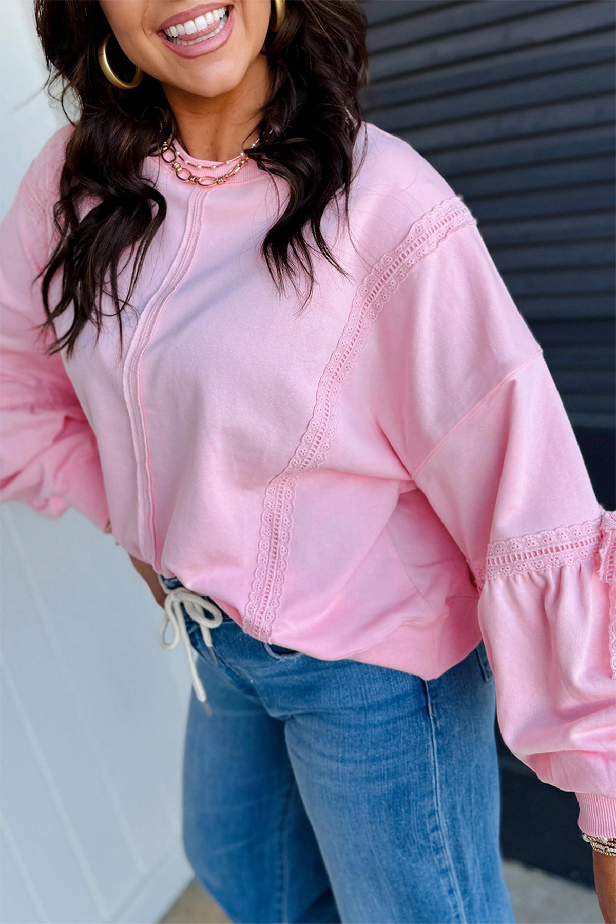 Lace Detail Loose Casual Sweatshirt
