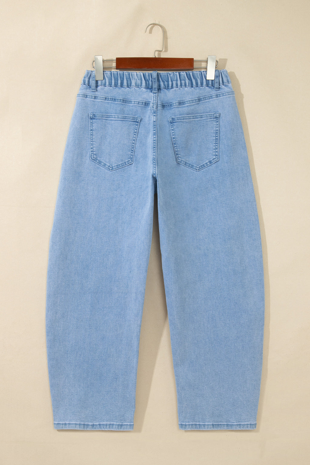 Beau Blue Solid Color Square Patch Pocket Ankle-length Barrel Jeans
