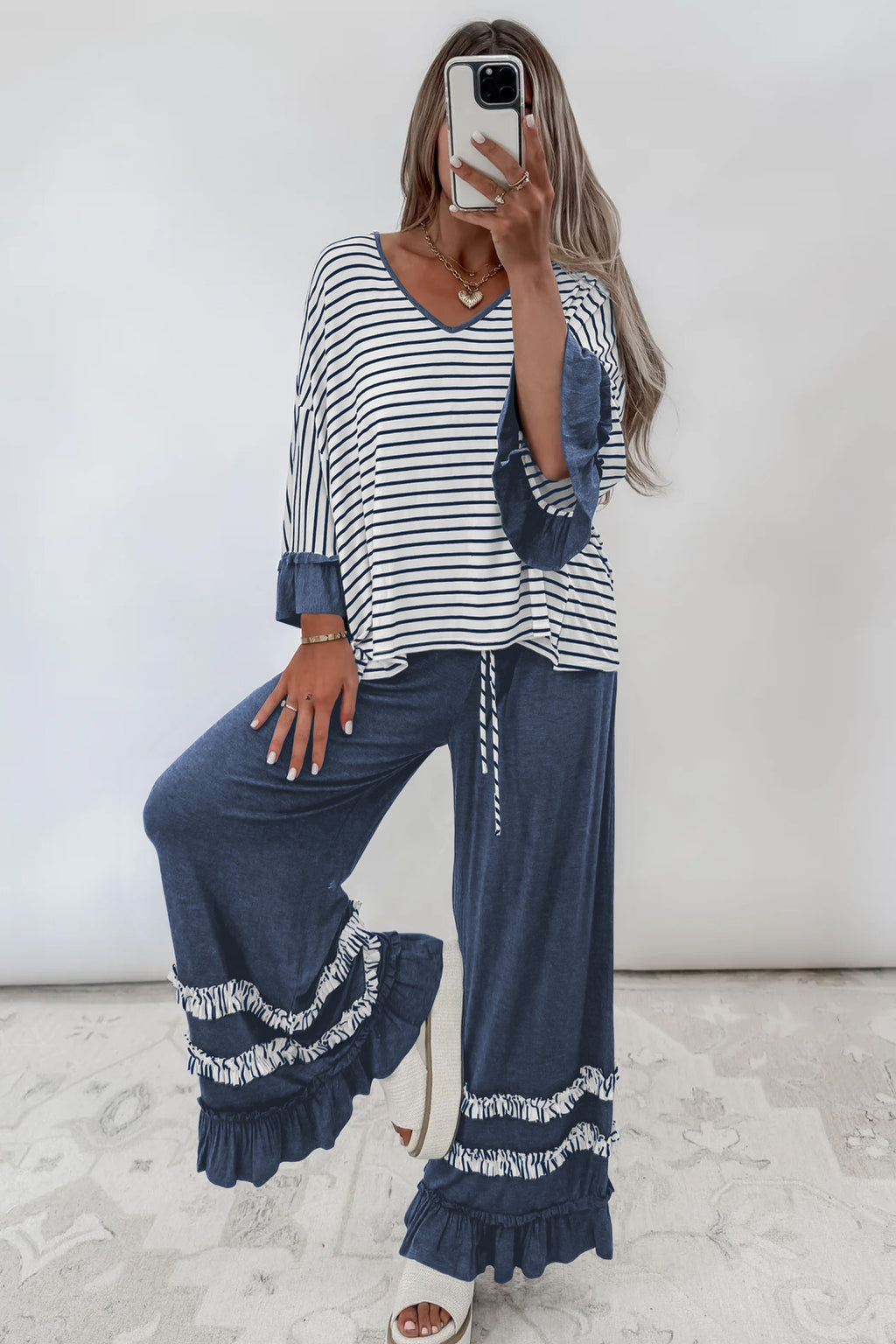 Ruffle Sleeve Top and Drawstring Pants 2 piece Set